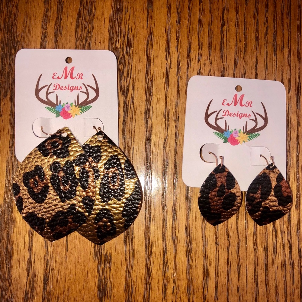 Gold Cheetah Faux Leather Earrings Adult Size